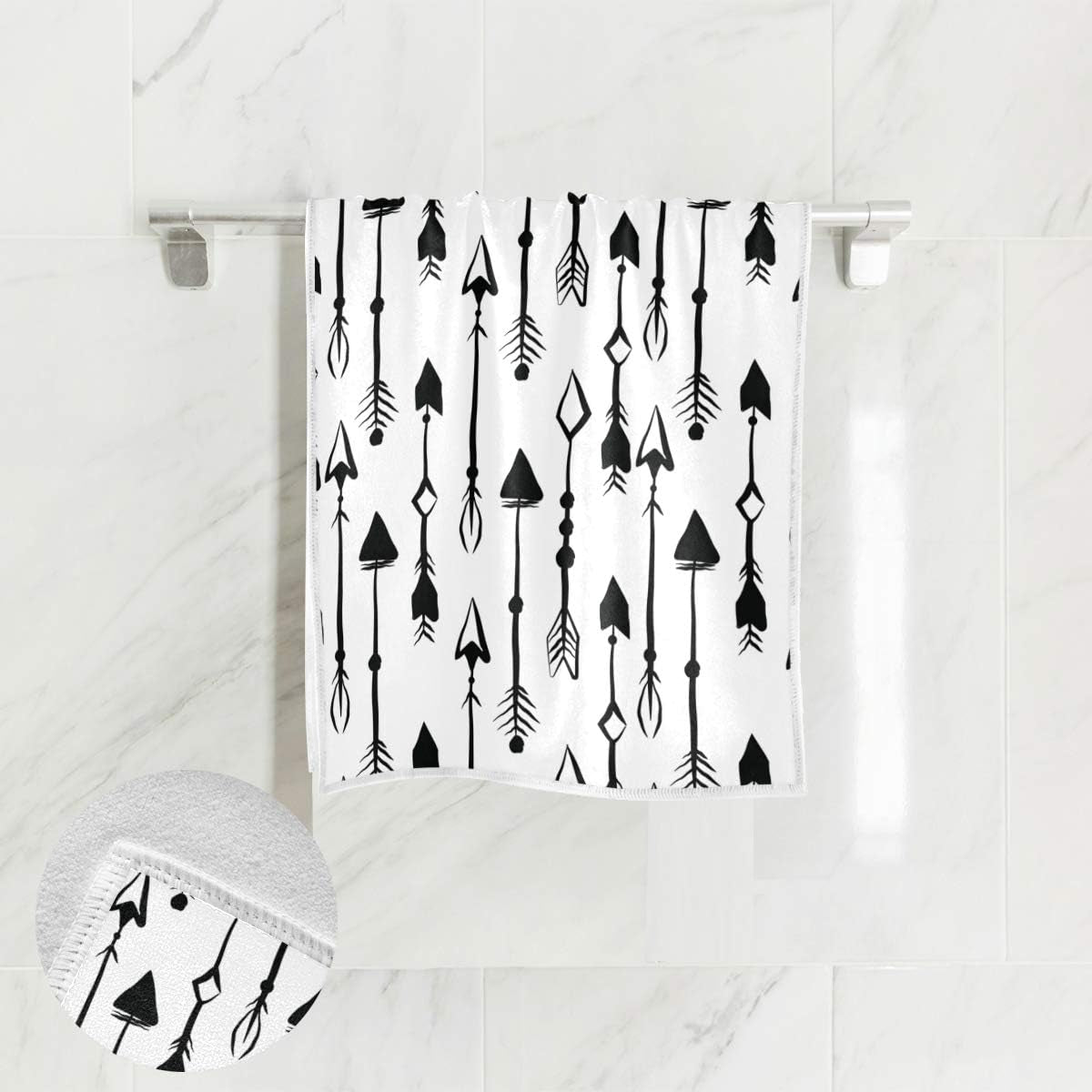 Senya White Hand Towels, Black and White Arrows Absorbent Hand Towels Bath Beach Towels