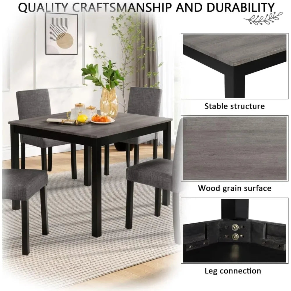 5-Piece Dining Table Set with 4 Chairs, Dining Table Set for 4 with Chairs, Wooden Dining Table Set for Kitchen, Dining Room, Li