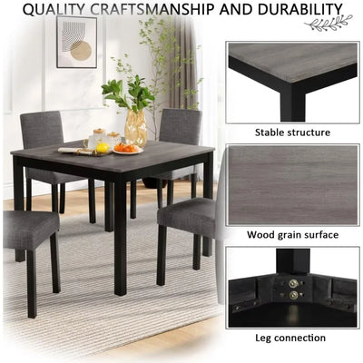 5-Piece Dining Table Set with 4 Chairs, Dining Table Set for 4 with Chairs, Wooden Dining Table Set for Kitchen, Dining Room, Li