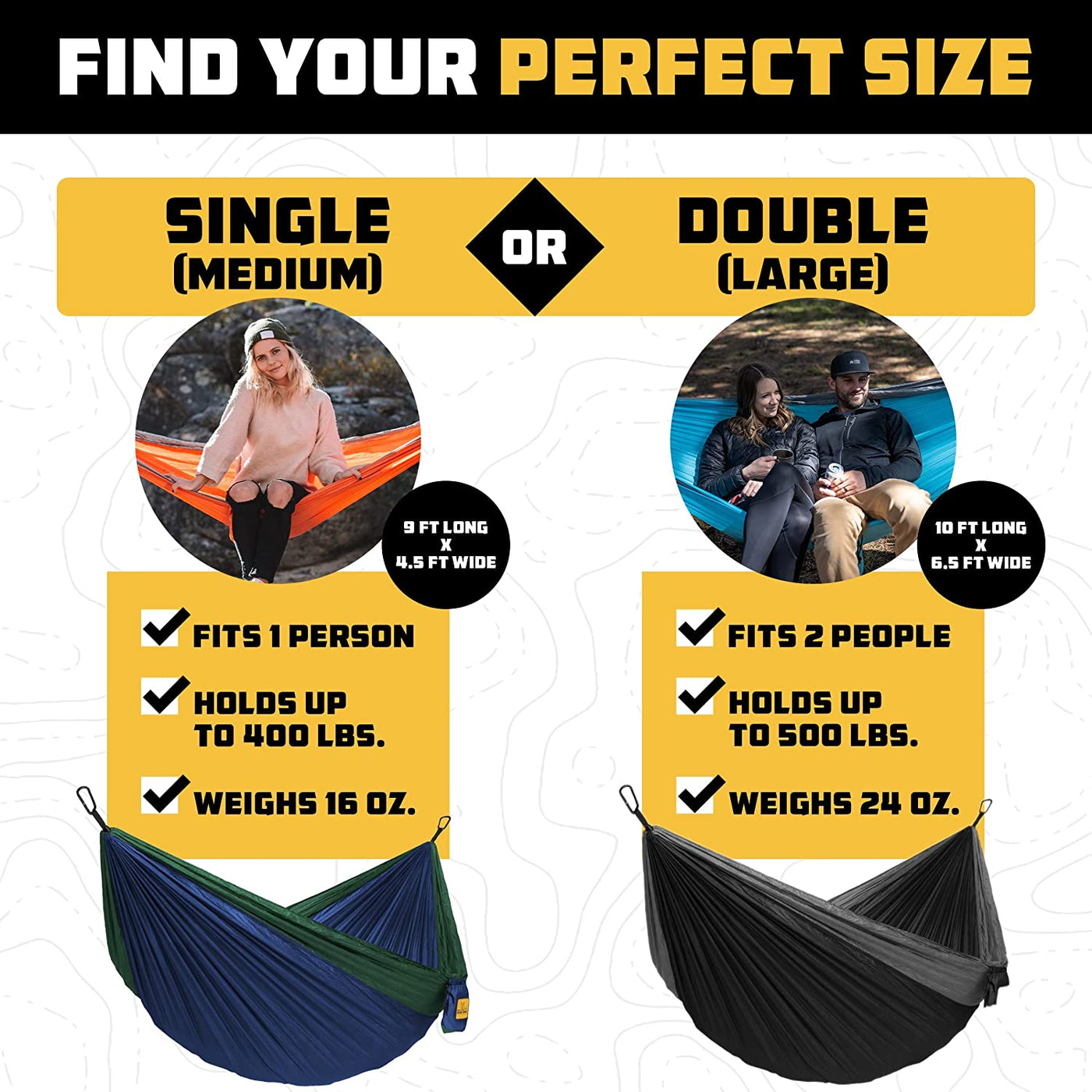 Camping Hammock - Camping Essentials & Camping Gifts, Portable Hammock Single or Double Hammock for Outdoor, Indoor W/Hammock Straps