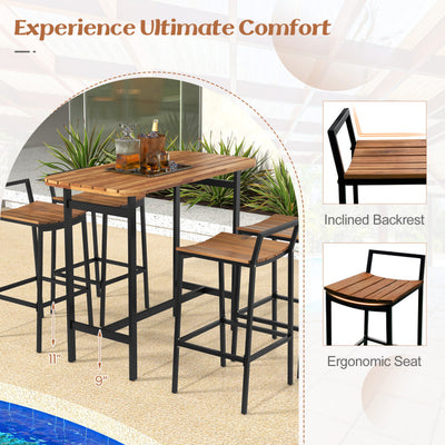 5 Piece Acacia Wood Bar Table Set Bar Height