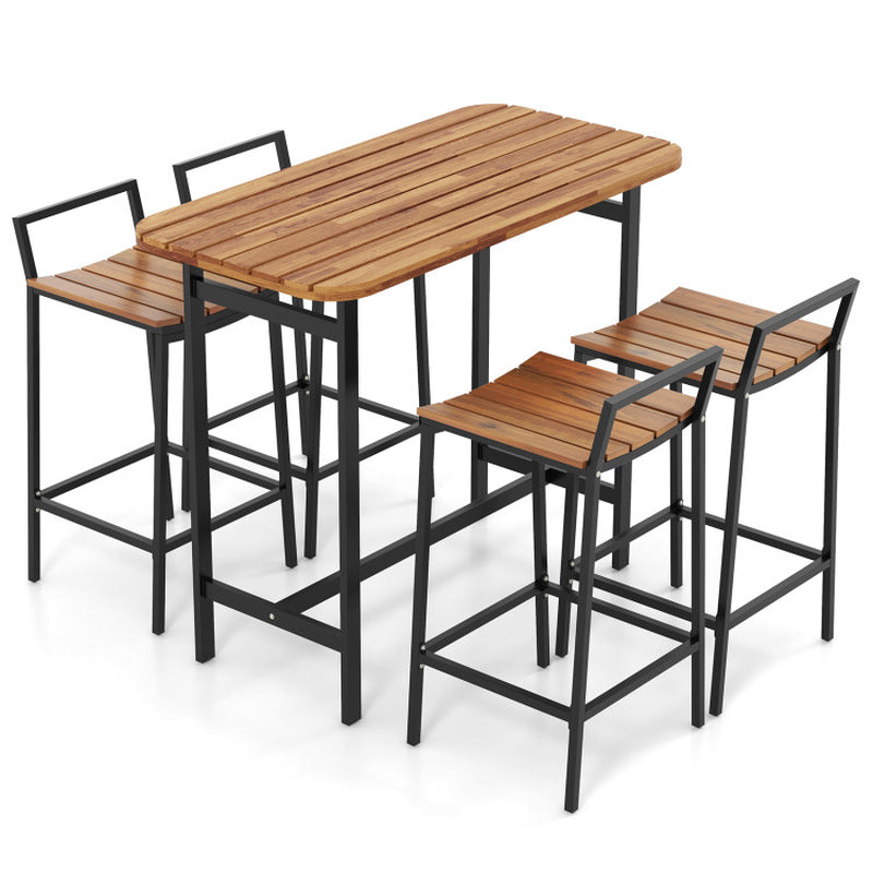 5 Piece Acacia Wood Bar Table Set Bar Height