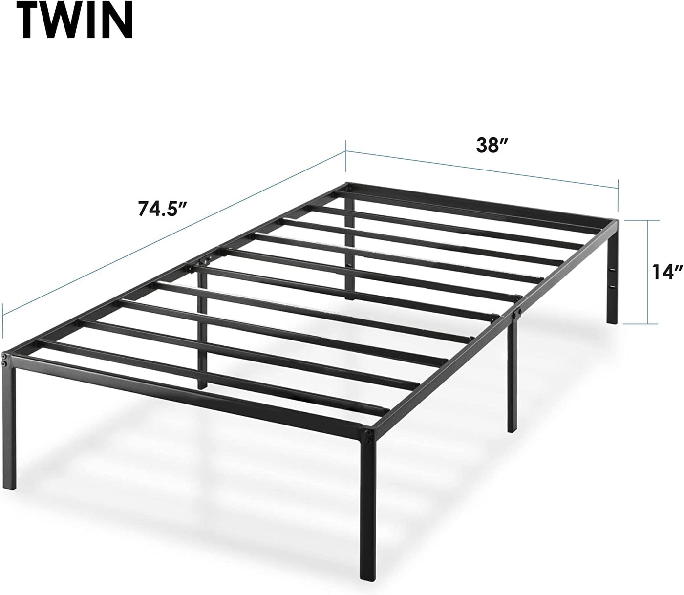 Best Price Mattress 14-Inch Metal Platform Beds W/ Heavy Duty Steel Slat Mattress Foundation (No Box Spring Needed), Black