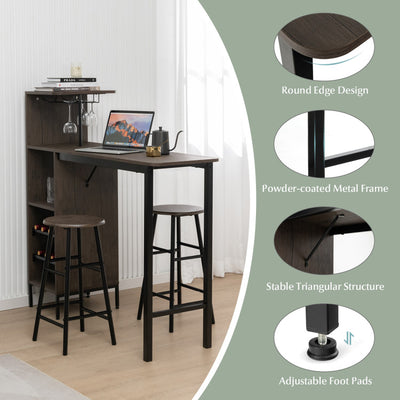 3 Piece Bar Table and Chairs Set with 6-Bottle Wine Rack