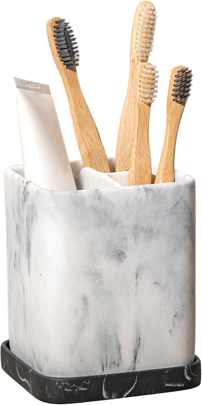 Zccz Toothbrush Holder, Countertop Marble Look Electric Toothbrush Toothpaste Makeup Brush Razor Holder Stand Bathroom Organizer with Detachable Tray