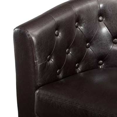 31 In. Espresso Mid-Century Modern Button Tufted Faux Leather Arm Chair