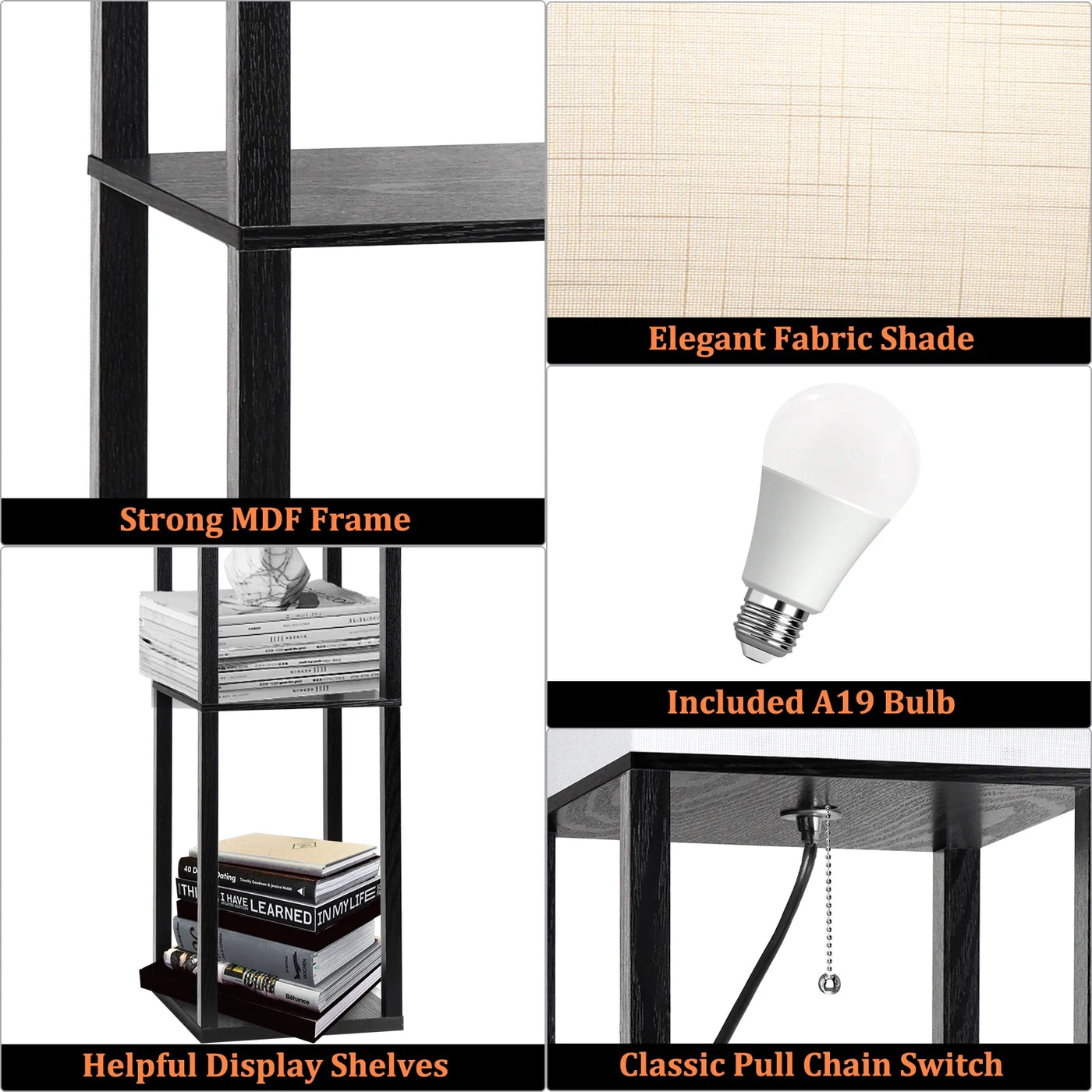 63" Shelf Floor Lamps with Shelves  Black