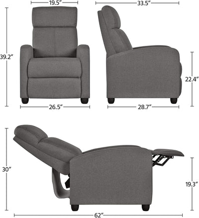 Yaheetech 2-Seat Fabric Pushback Recliner Chair Living Room Chair with Thick Seat Cushion and Backrest Reclining Chair for Living Room Grey