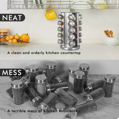 Rotating Spice Rack with Jars, Spinning Spice Rack Shelf, Revolving Spice Rack for Kitchen (Silver)