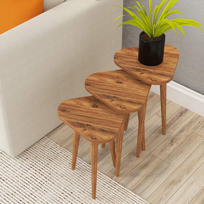 PAK HOME Set of 3 Walnut Nesting End Tables round Wood Stacking Coffee Side Accent Table with Metal Legs for Living Room, Home Office, Nightstands for Bedroom