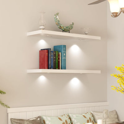 WELLAND White Floating Shelf with Touch-Sensing Battery Powered LED Light,Wall Mounted Display Shelves for Entrance, Living Room, Bedroom, Kitchen and Bathroom (48-INCH, White)