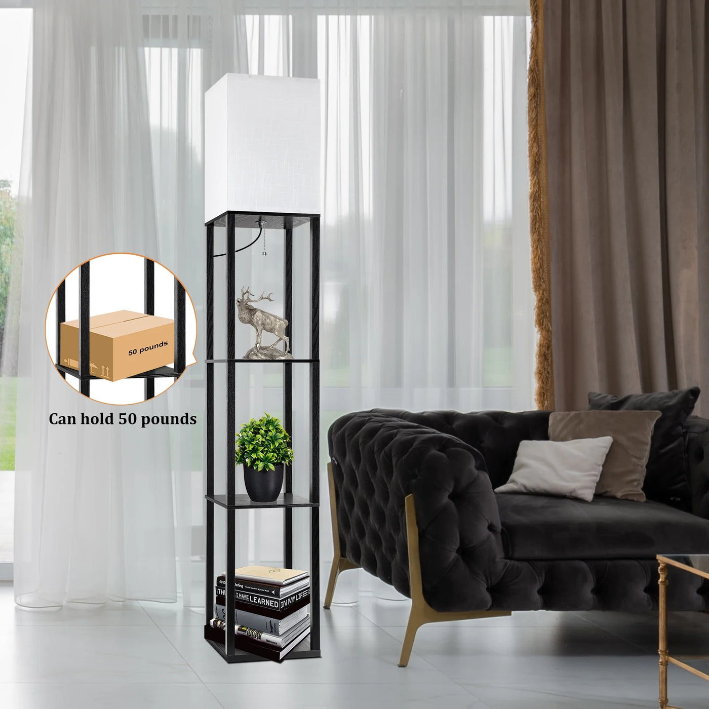 63" Shelf Floor Lamps with Shelves  Black