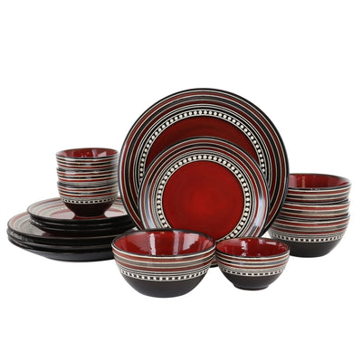 Gibson Elite Café Versailles 16 Piece Double Bowl Dinnerware Set - Red