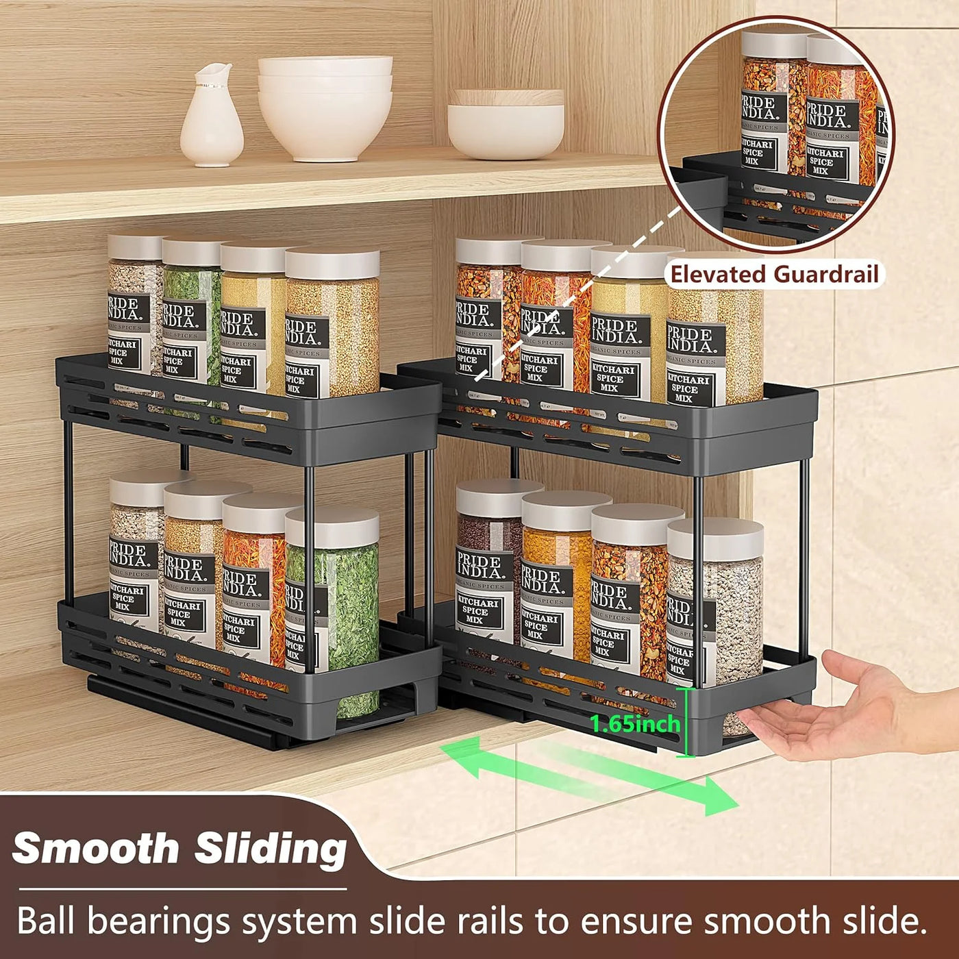 2 Packs Pull-Out Spice Rack Organizer for Cabinets, Slide-Out Design, Multi Purpose Kitchen Cabinet Organizer, Black