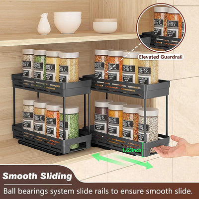 2 Packs Pull-Out Spice Rack Organizer for Cabinets, Slide-Out Design, Multi Purpose Kitchen Cabinet Organizer, Black