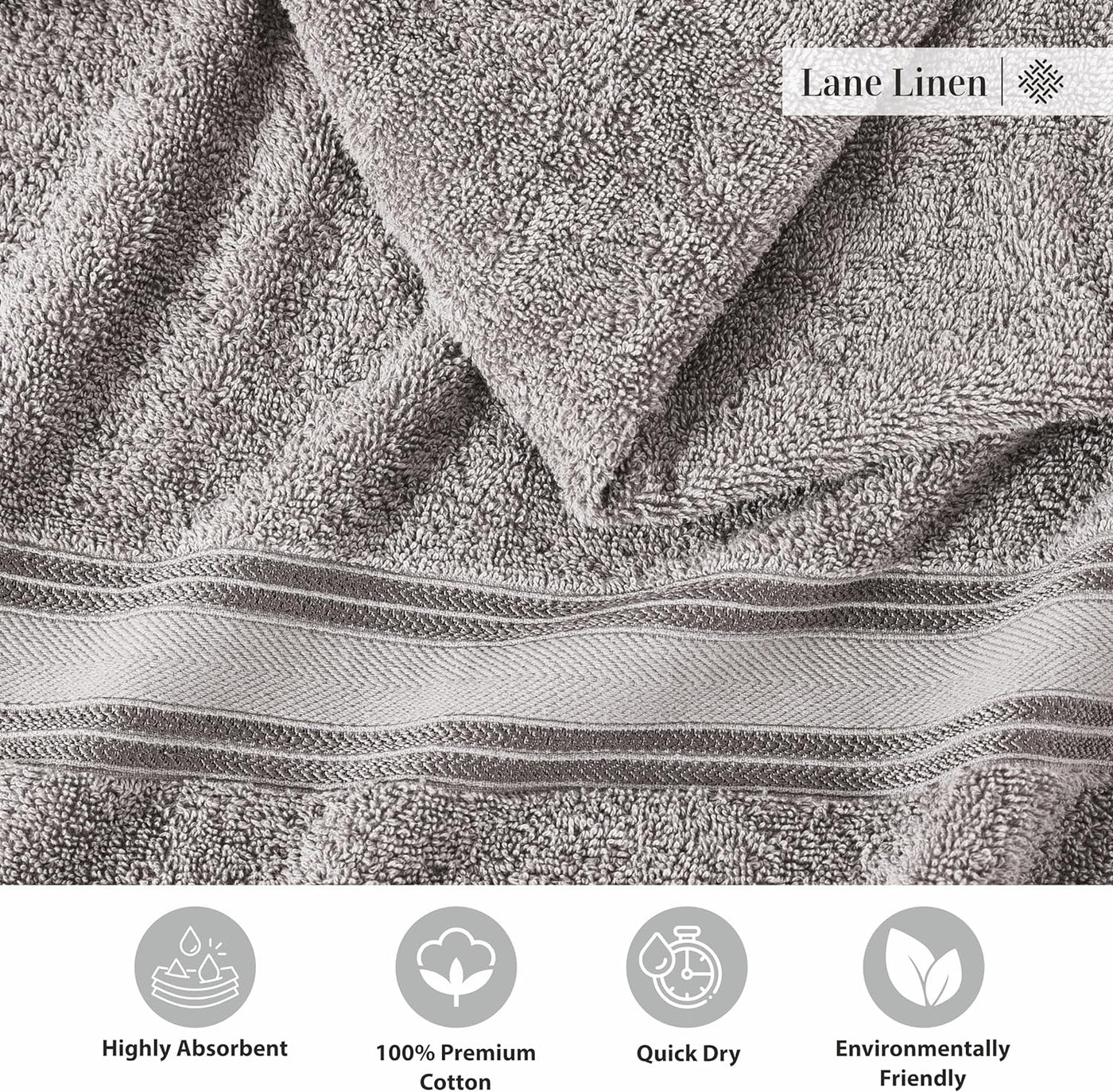 18 Pc LANE LINEN 100% Cotton 18 Piece Bath Towel Set - Super Soft & Highly Absorbent - 6 Bath, 6 Washcloths, 6 Hand Towels for Bathroom - Hotel Quality Bathroom Towel Set - Grey