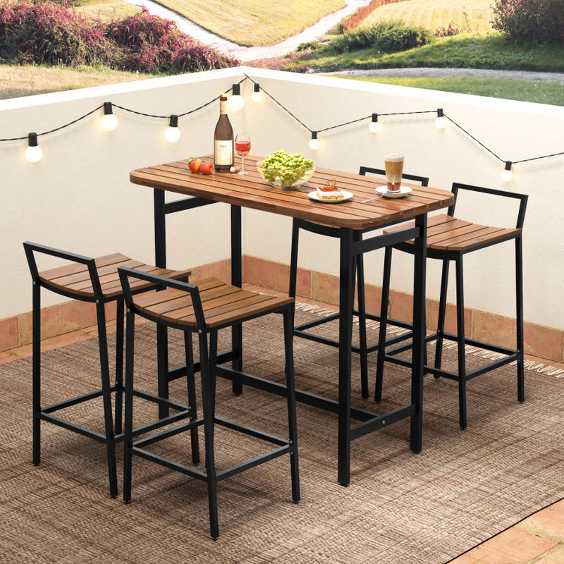 5 Piece Acacia Wood Bar Table Set Bar Height