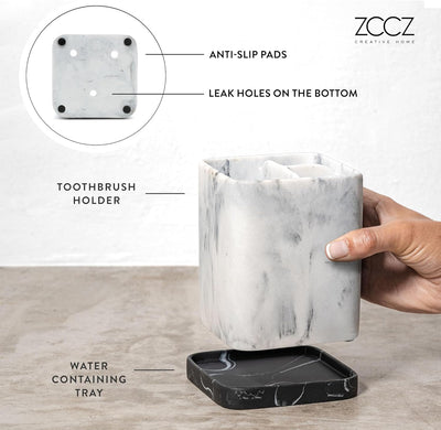 Zccz Toothbrush Holder, Countertop Marble Look Electric Toothbrush Toothpaste Makeup Brush Razor Holder Stand Bathroom Organizer with Detachable Tray