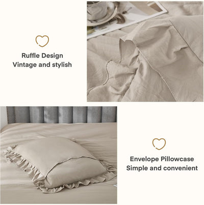 Andency Wheat Ruffled Comforter King(104X90Inch), 3 Pieces
