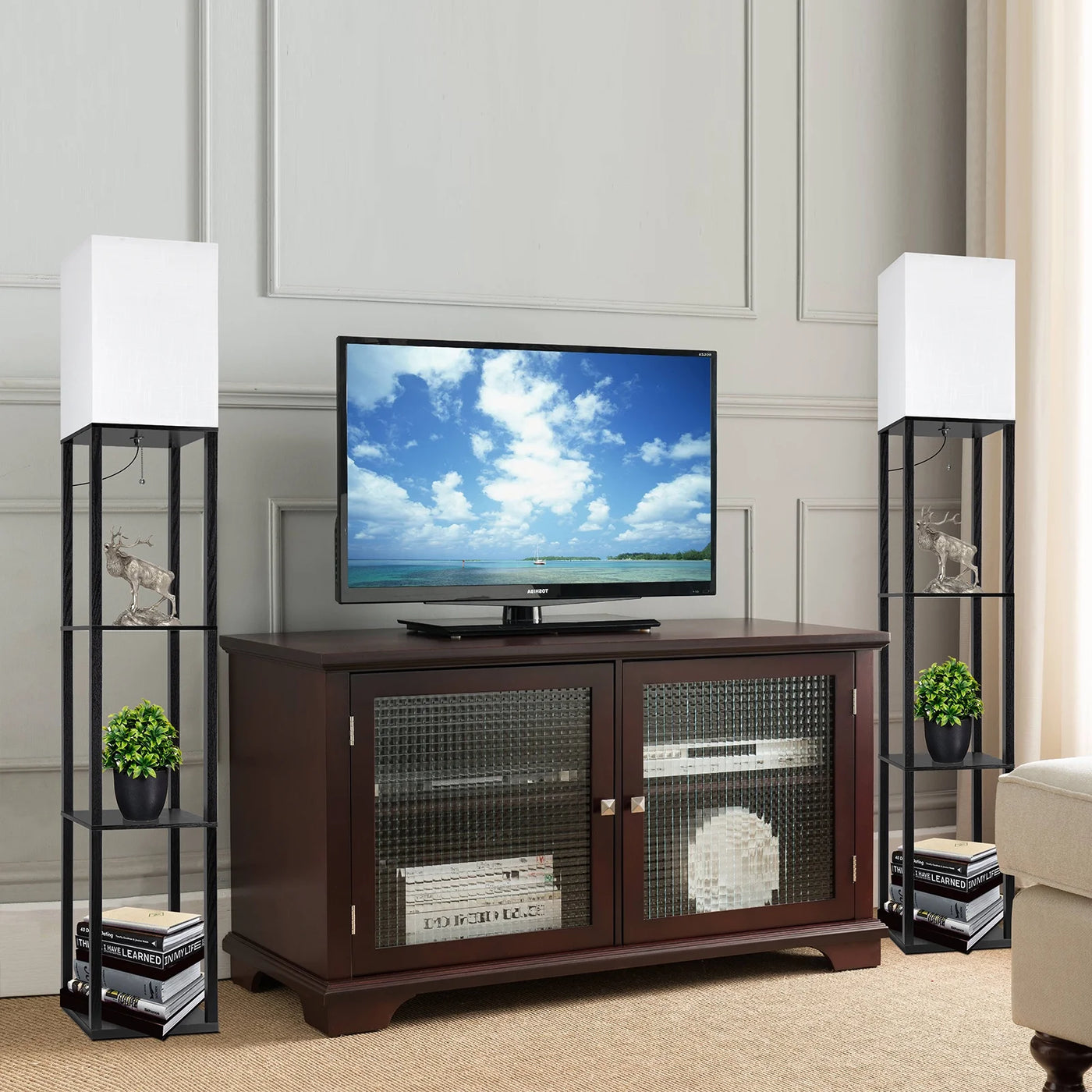 63" Shelf Floor Lamps with Shelves  Black