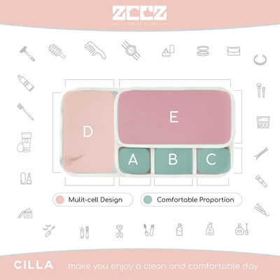 Fresh and Clean ZCCZ Toothbrush Holder Organizer - Multi-Functional Bathroom Storage for Makeup, Skincare, and Accessories - White Marble Look Countertop Organizer for Sink and Vanity Spaces