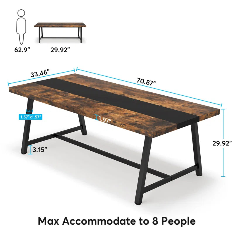 Baeumel 70.87'' Rectangle Dining Table for 6-8, Wood Kitchen Table with Strong Metal Frame
