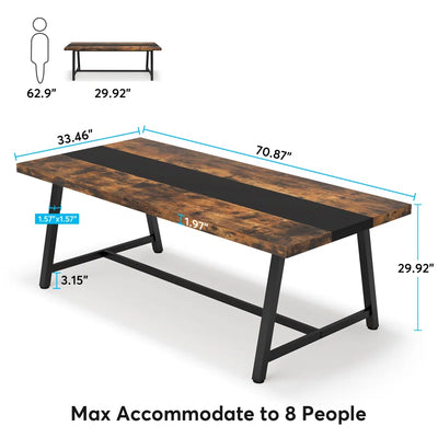 Baeumel 70.87'' Rectangle Dining Table for 6-8, Wood Kitchen Table with Strong Metal Frame