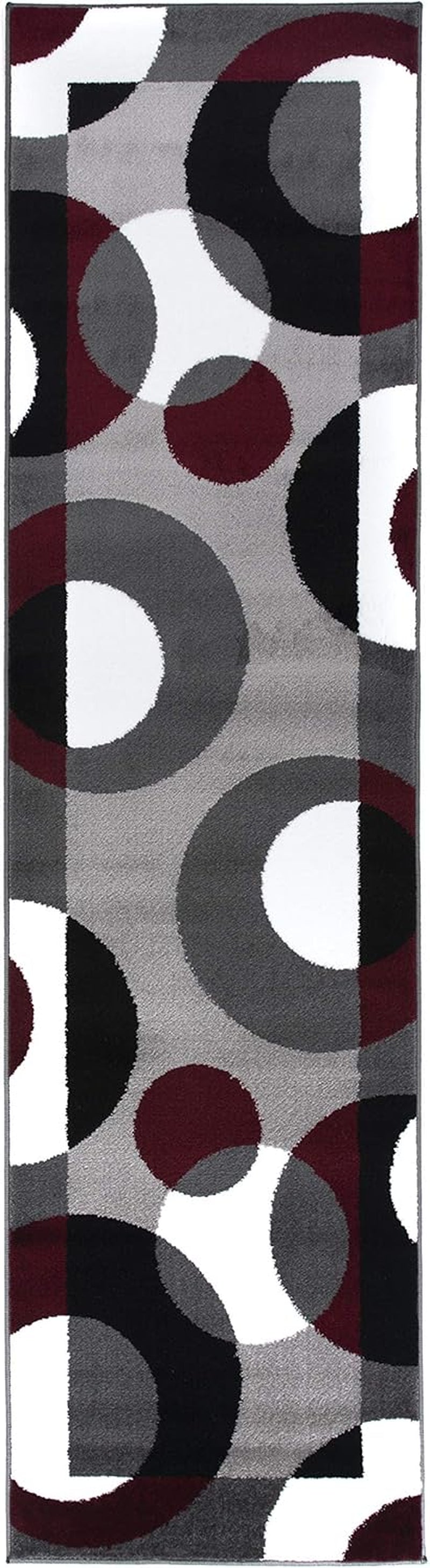 Rugshop Modern Circles Carpet Easy Maintenance 2'0" X 7'2" Burgundy