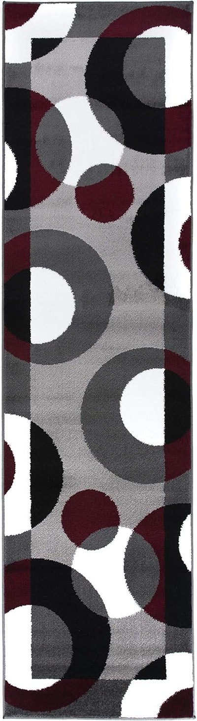 Rugshop Modern Circles Carpet Easy Maintenance 2'0" X 7'2" Burgundy