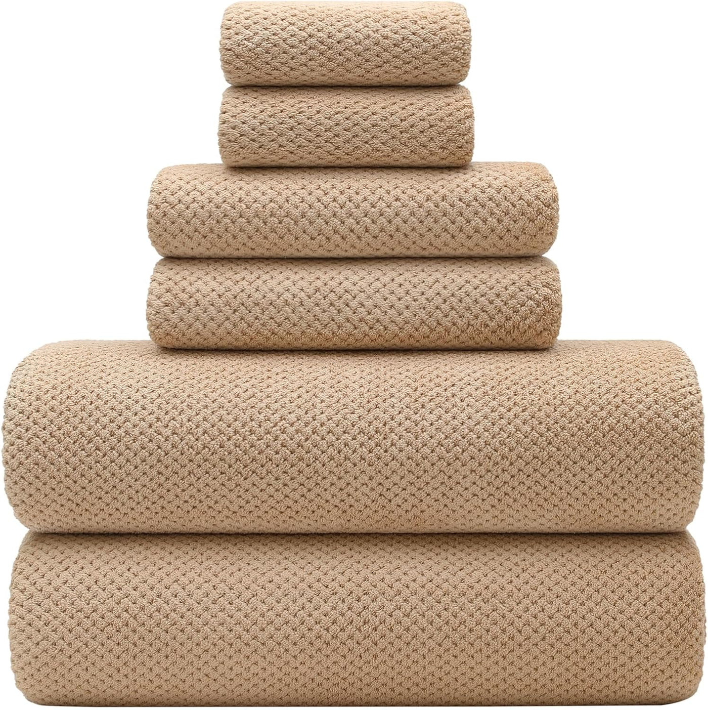 6 Pc Set YTYC 29X59 Inch Bath Towels Set of 6 Large, Super Soft Absorbent Lint Free Microfiber Towels  80% Polyester (Beige)