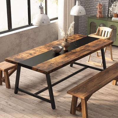 Baeumel 70.87'' Rectangle Dining Table for 6-8, Wood Kitchen Table with Strong Metal Frame