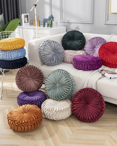 HLOVME round Velvet Pillow for Couch Small Handmade Decorative Throw Pillow for Bed Bedroom 13.7” Light Purple