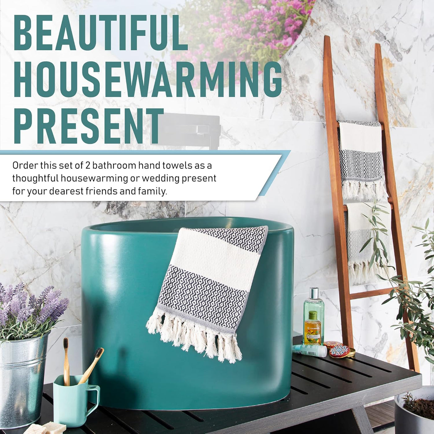 Turkish Hand Towels for Bathroom | 2 Pcs Decorative Bathroom Towels | 100% Cotton Farmhouse Kitchen Towels | 16X35 Boho Hand Towels | Oeko-Tex Certified Dark Gray Hand Towels | by Rumi&Shams