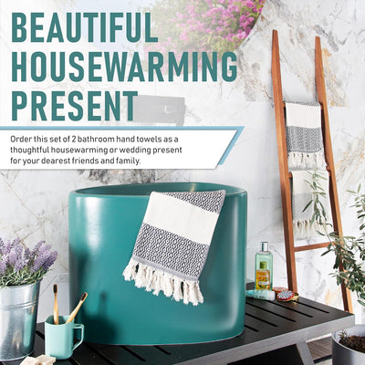 Turkish Hand Towels for Bathroom | 2 Pcs Decorative Bathroom Towels | 100% Cotton Farmhouse Kitchen Towels | 16X35 Boho Hand Towels | Oeko-Tex Certified Dark Gray Hand Towels | by Rumi&Shams