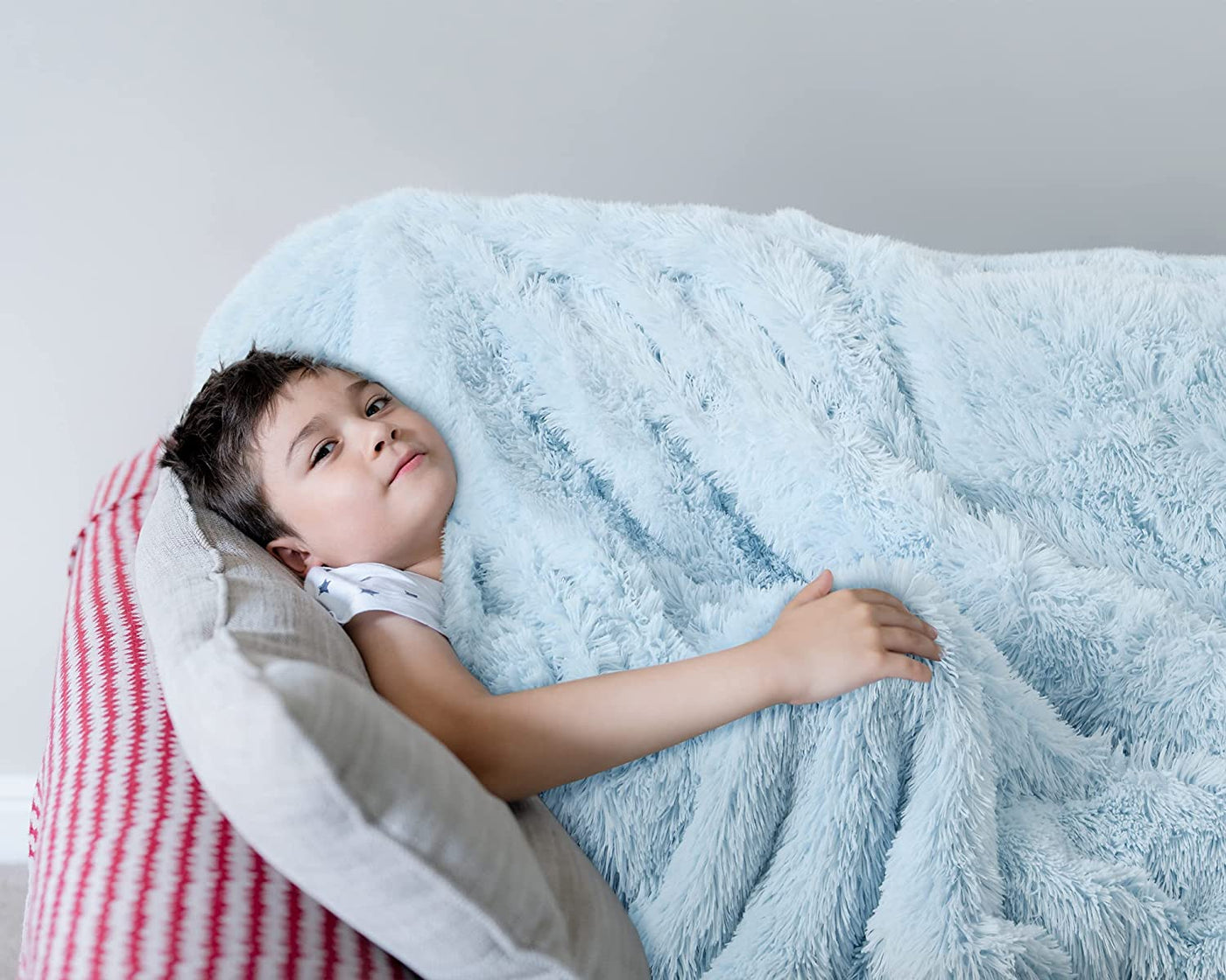 BENRON Light Blue Throw Blankets, Super Soft Shaggy Fuzzy Sherpa Blankets, Cozy Warm Lightweight Fluffy Faux Fur Blankets for Bed Couch Sofa Photo Props Home Decor, Washable 50"X60"