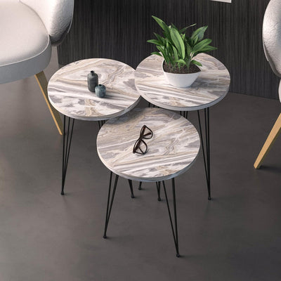 PAK HOME Set of 3 Walnut Nesting End Tables round Wood Stacking Coffee Side Accent Table with Metal Legs for Living Room, Home Office, Nightstands for Bedroom