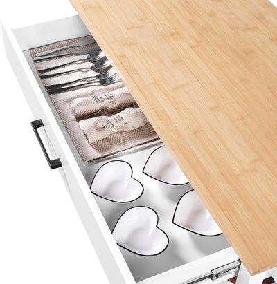 Yaheetech 40" Width Kitchen Island Cart on Wheels, 3 Tiers Rolling Utility Cart with Solid Wood Top and Drawer & 2 Spacious Storage Shelf, Serving Trolley for Dining Room, White