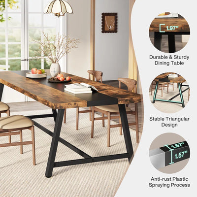 Baeumel 70.87'' Rectangle Dining Table for 6-8, Wood Kitchen Table with Strong Metal Frame