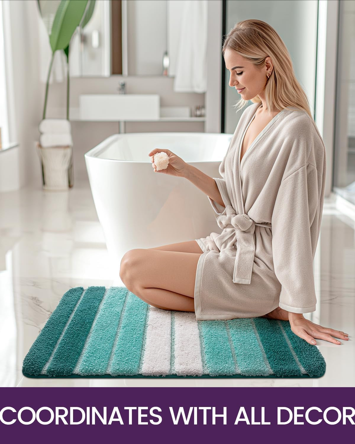 DEXI Bath Mats for Bathroom, 16X24 Absorbent Microfiber Bath Mat Quick Dry, Washable Bathroom Rugs with Non Slip Backing for Shower Floor, Turquoise