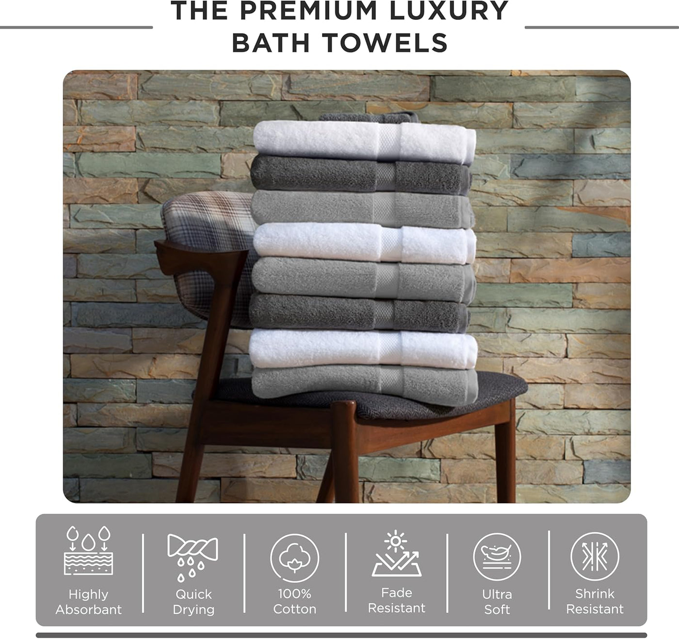 (Set of 4 Luxury Towels)100% Cotton Bath Towels,600 GSM White, Set of 4, Highly Absorbent, Plush, Soft, Quick Dry