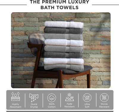 (Set of 4 Luxury Towels)100% Cotton Bath Towels,600 GSM White, Set of 4, Highly Absorbent, Plush, Soft, Quick Dry