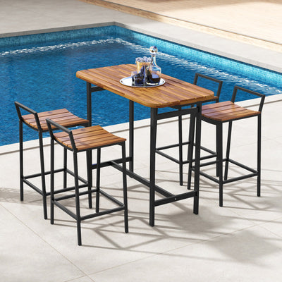 5 Piece Acacia Wood Bar Table Set Bar Height