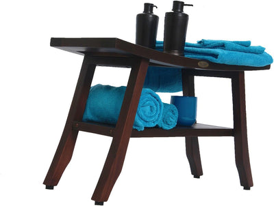 Decoteak Satori 28-Inch Brown Waterproof Teak Wood Shower Bench Stool Seat Chair for inside Shower Storage Shelf Provides Safety, Storage, and Organization for Bathroom Accessories