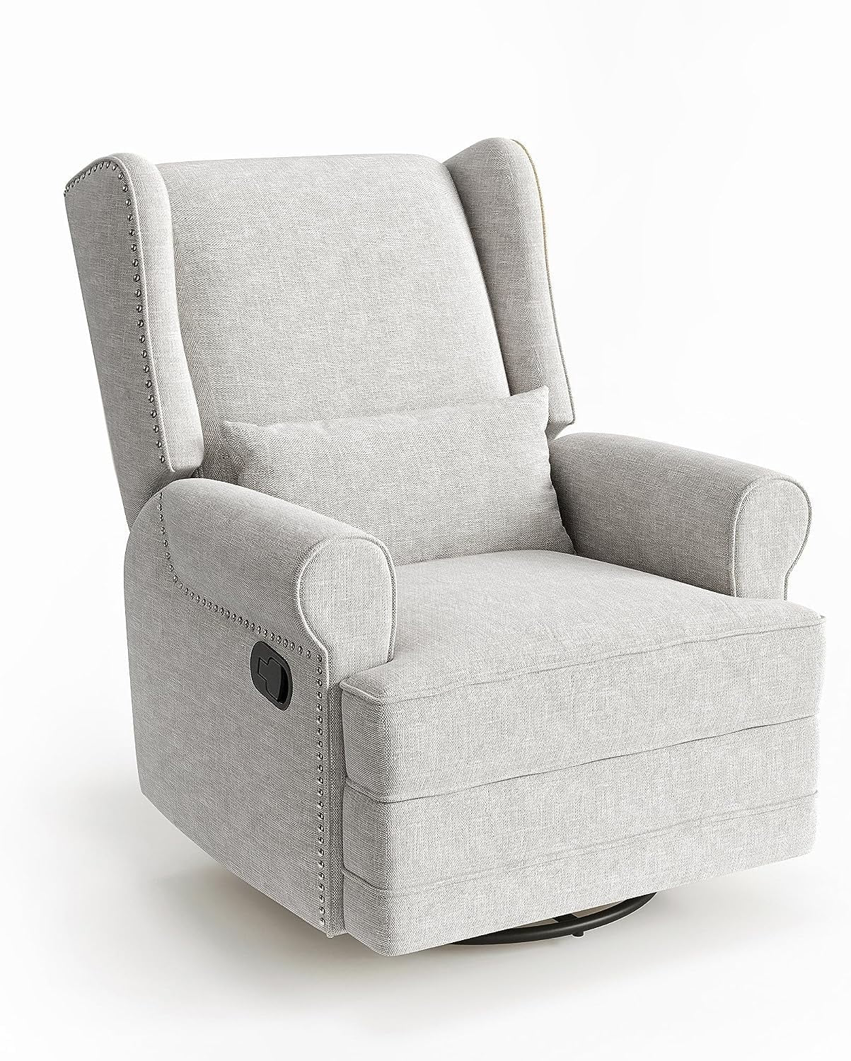 Swivel Nursery Glider Recliner, Comfy Upholstered Glider Chair with Lumbar Pillow and Footres, Grey