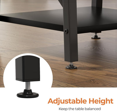 Greenforest End Table 24 Inch for Living Room, Large Square Side Tables with X-Frame, Tall Industrial Bedside Nightstand with 2-Tier Storage, Black