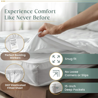 100% Egyptian Cotton Sheets King Size Sheets Set with Fully Elasticated Fitted Sheet & Pillowcase Sets, 800 TC Hotel Collection Deep Pocket King Sheet Set, No Pill Soft Breathable Luxury White Bedding