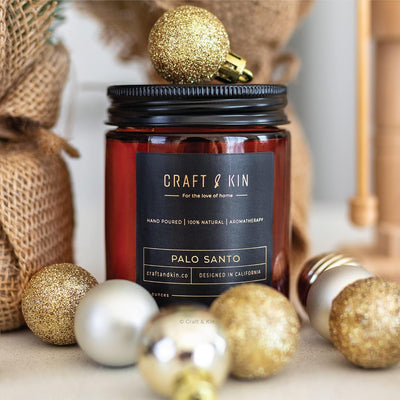 Craft & Kin Scented Candles for Men | Palo Santo Candle | All-Natural Scented Candles for Home | Long Lasting with 45 Hour Burn Time, 8Oz