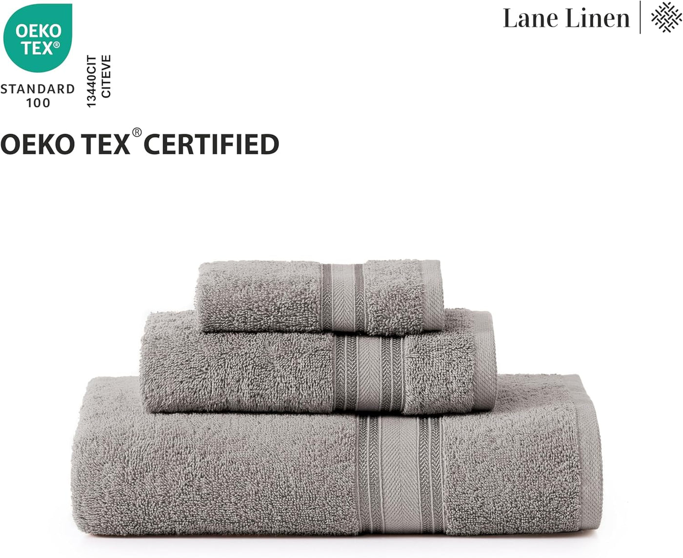 18 Pc LANE LINEN 100% Cotton 18 Piece Bath Towel Set - Super Soft & Highly Absorbent - 6 Bath, 6 Washcloths, 6 Hand Towels for Bathroom - Hotel Quality Bathroom Towel Set - Grey