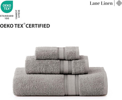 18 Pc LANE LINEN 100% Cotton 18 Piece Bath Towel Set - Super Soft & Highly Absorbent - 6 Bath, 6 Washcloths, 6 Hand Towels for Bathroom - Hotel Quality Bathroom Towel Set - Grey