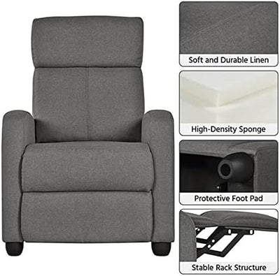 Yaheetech 2-Seat Fabric Pushback Recliner Chair Living Room Chair with Thick Seat Cushion and Backrest Reclining Chair for Living Room Grey
